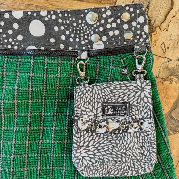 Zand Amsterdam, One Size Reversible Wrap Skirt Green Gingham Pouch Snap Buttons - Picture 2 of 11